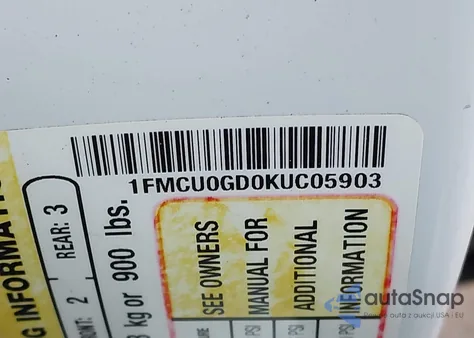 2019 Ford Escape Se z USA, uszkodzony, nr VIN 1FMCU0GD0KUC05903